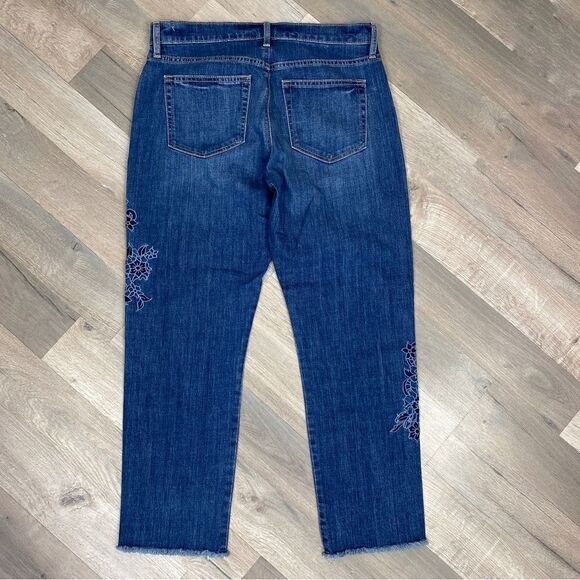 Loft Floral Embroidered Boyfriend Jeans Cropped Raw Hem Blue 4 27 - Picture 5 of 14